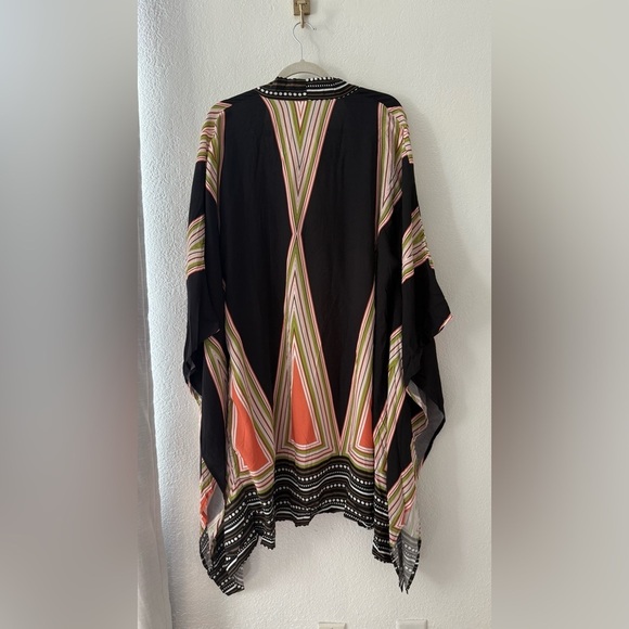 Chic Black and Multicolor Kimono Duster Art Deco Size L - Picture 9 of 11